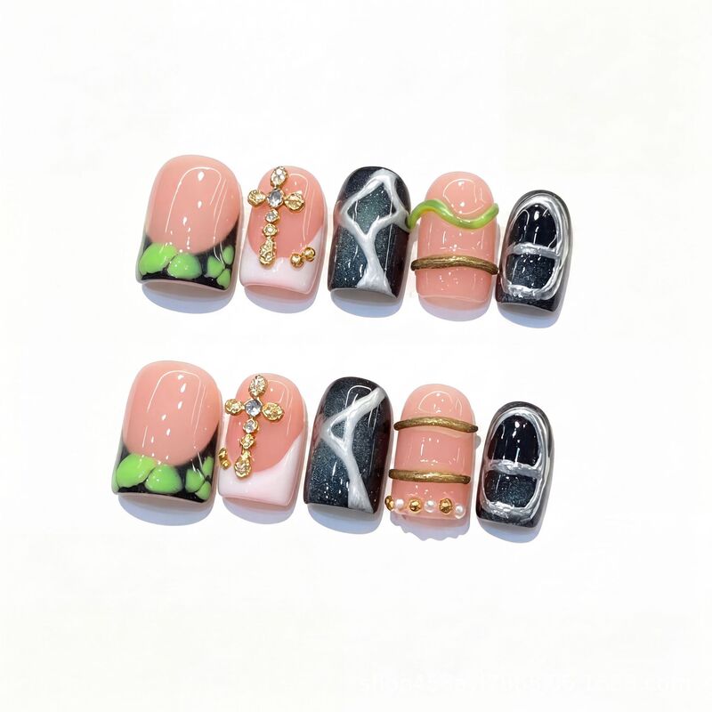 European and American Sweet-Cool Spicy Girl Style Gradient French Hand-Painted Wearable Nails, Pure Handmade Nail Patches, Short Square Nail Stickers, Heavy-Duty Craftsmanship European and American Sweet-Cool Spicy Girl Style Gradient French Hand-Painted Wearable Nails, Pure Handmade Nail Patches, Short Square Nail Stickers, Heavy-Duty Craftsmanship