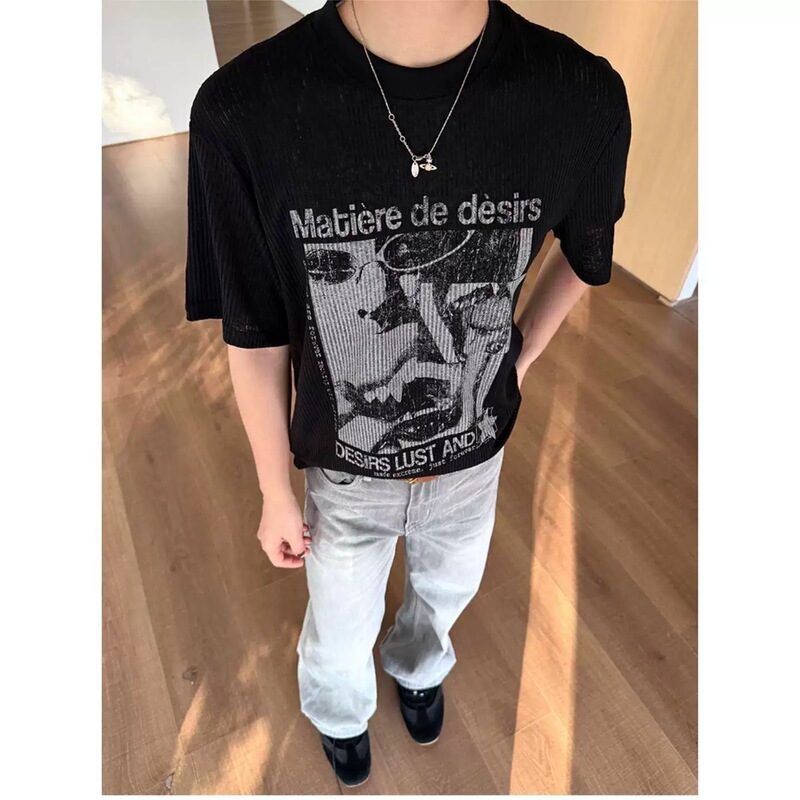 Rock Band Print Short-Sleeve Loose Fit Cleanfit Niche Half-Sleeve T-Shirt Trendy Artistic New Fashion