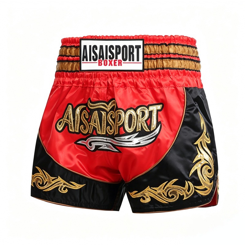 Embroidered professional boxing shorts, fighting Muay Thai shorts, men's and women's combat outdoor training apparel, children's and adult sports quick-dry clothing
