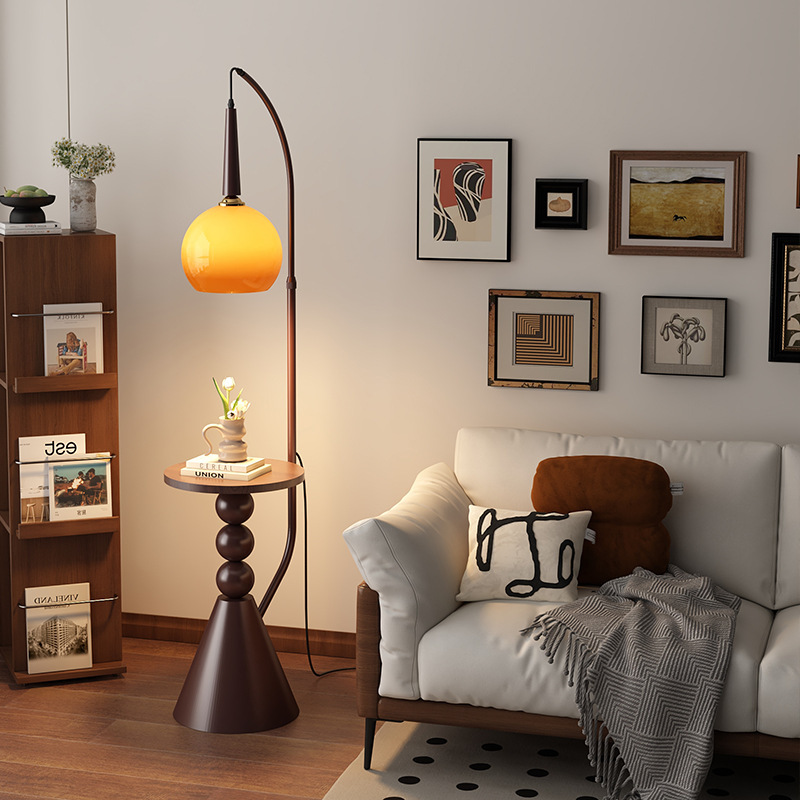 Medieval Style Living Room Fishing Floor Lamp High-End Bedroom Bedside Table Storage Integrated Atmosphere Vertical Table Lamp