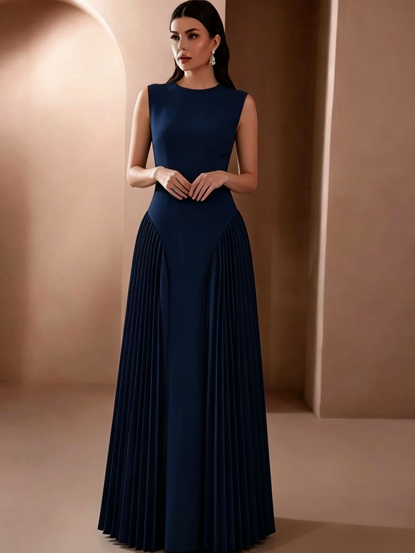 931W Europa y Estados Unidos plegado transfronterizo nuevo vestido largo blanco sexy elegante fiesta de bodas vestido de dama de honor sin mangas
