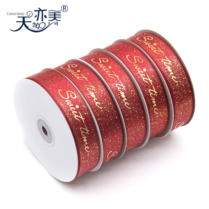 2,5 vino rojo bronceado impresión cinta de poliéster embalaje de regalo de Navidad cinta decorativa cinta vacaciones DIY cinta