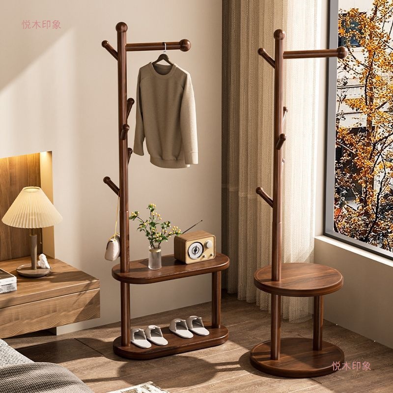 Solid Wood Clothes Rack Floor-Standing Bedroom Coat Rack Room Clothes Rack Living Room Vertical Simple Household Clothes Rack Rod Floor-Standing
