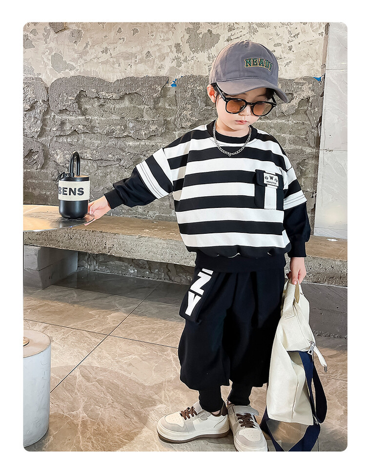 Suéteres de rayas para niños, botas, pantalones, ropa de primavera y otoño, nuevo conjunto de dos piezas moderno y moderno para niños,_voghion.com