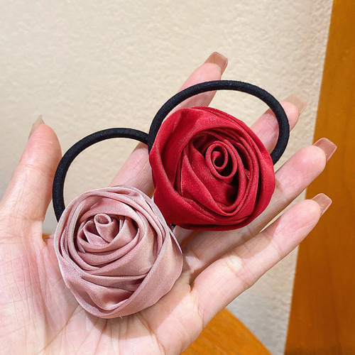 Romantic Date ~ Satin Rose Headband Hair Accessory High Elasticity Hair Tie for Women