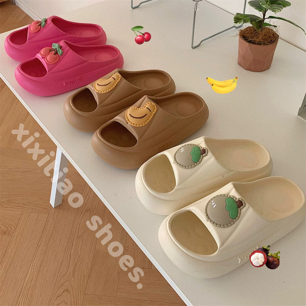 Домашние домашние тапочки без шнурков, женские летние креативные милые фруктовые сандалии на платформе EVA с защитой от столкновений