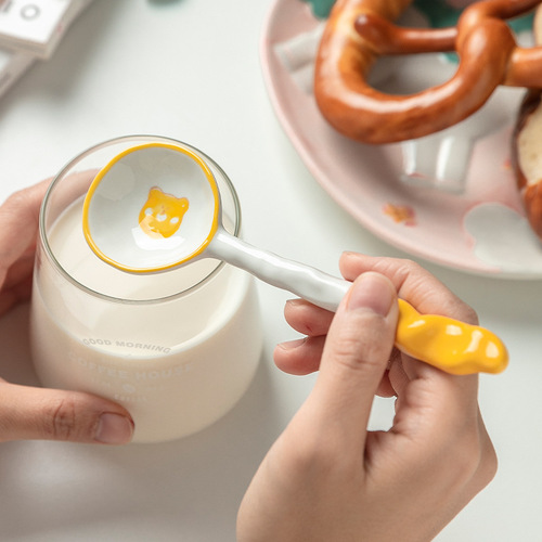 手绘日式ins餐具甜品勺可爱创意家用陶瓷儿童长柄汤勺