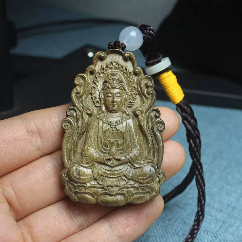 金丝楠阴沉木净瓶观音挂件车挂 观音龙牌车挂工艺品雕刻木雕摆件