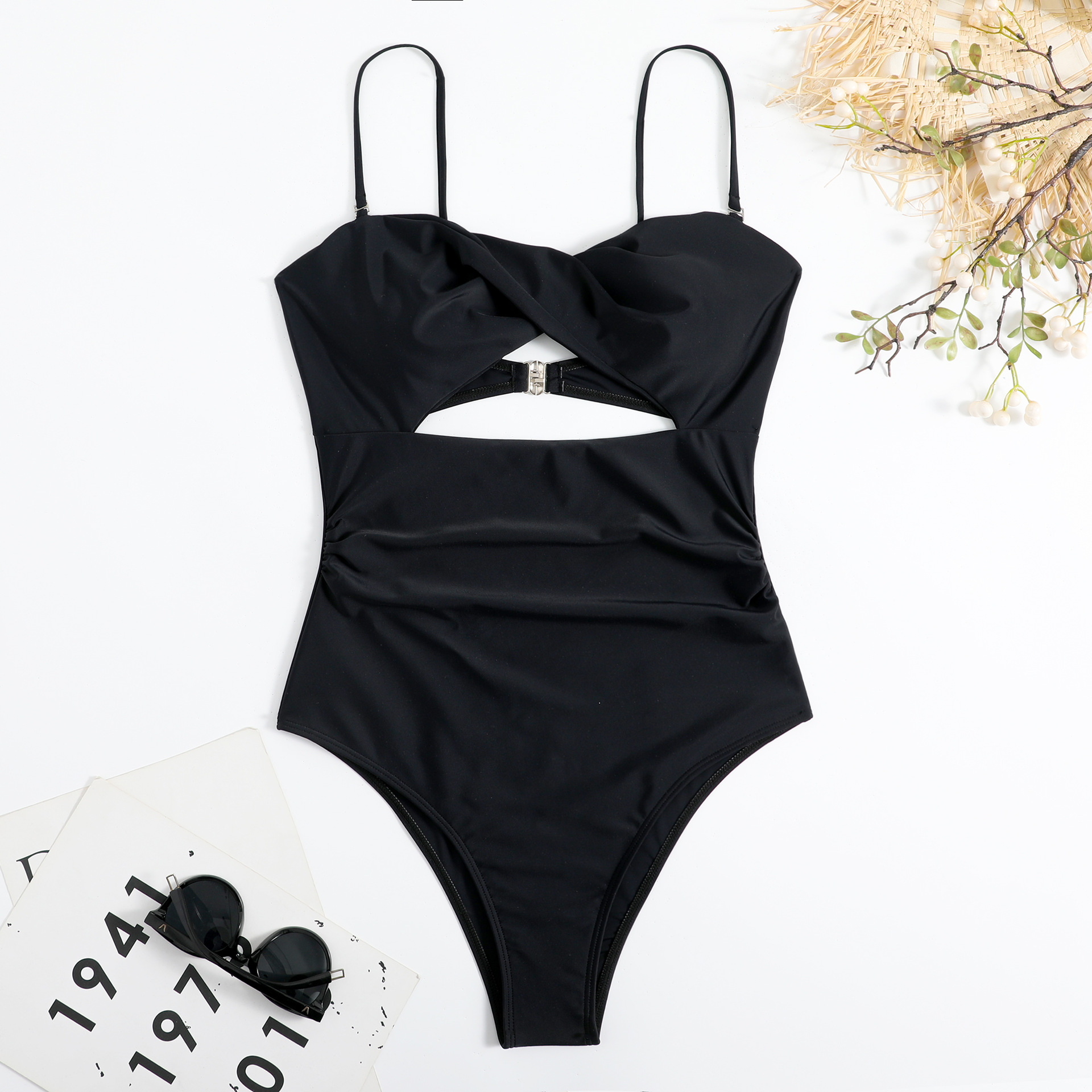 Solid Color Hollow Out Cutout Push up Sexy One Piece Swimsuit - One Piece Swimsuit - Uniqistic.com