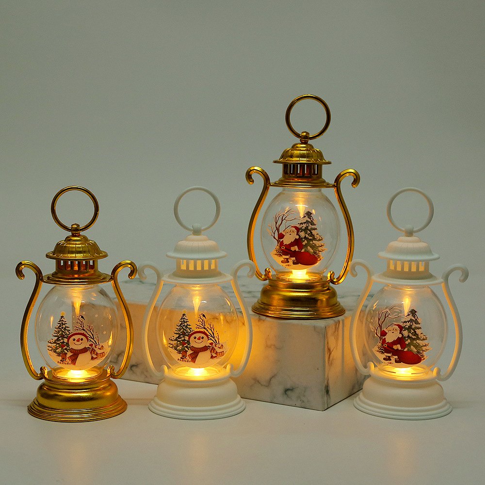 圣诞节装饰品复古手提小油灯LED蜡烛小夜灯跨境圣诞礼品摆件道具详情6