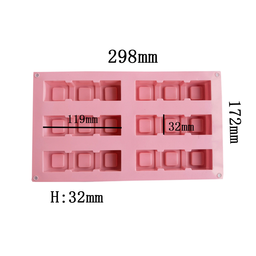 6 con tres cuadrados cóncavos 204 pastel chocolate molde de silicona molde de postre molde de hielo pastel horneado