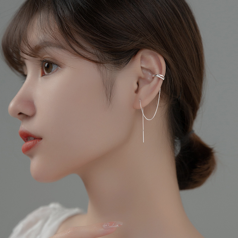 Eloch s925 línea de orejas de plata femenina versión coreana pequeña fresca hueca con diamantes cruzados orejas joyas de orejas largas G9247 image 4