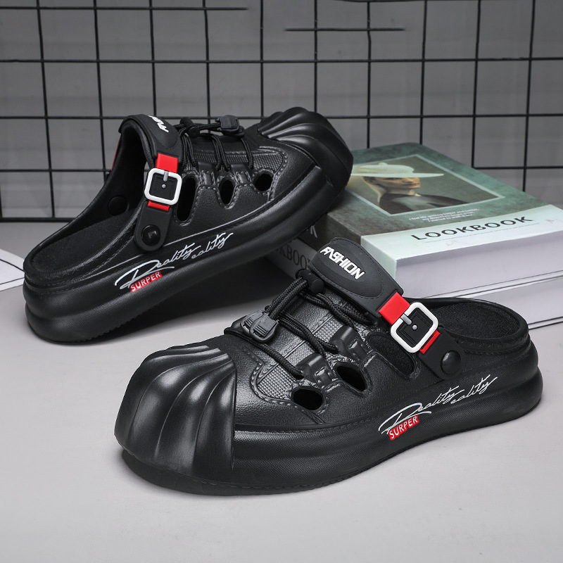 Sandalias transpirables de verano para hombres Zapatos de malla de suela gruesa hueca de estilo deportivo Moda Street Shot Casual Baotou Sandalias en nombre del cabello