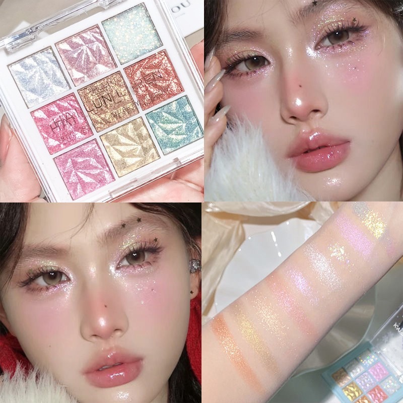 HLLR nine-color eye shadow festival stage performance eye makeup fine shiny piece student parity glue-free eye shadow plate wholesale