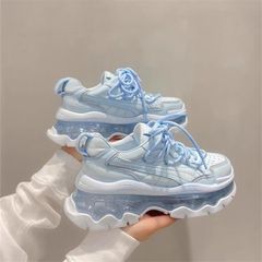 欧货2025年春秋新款皮面系带运动休闲女鞋松糕厚底增高气垫老爹鞋