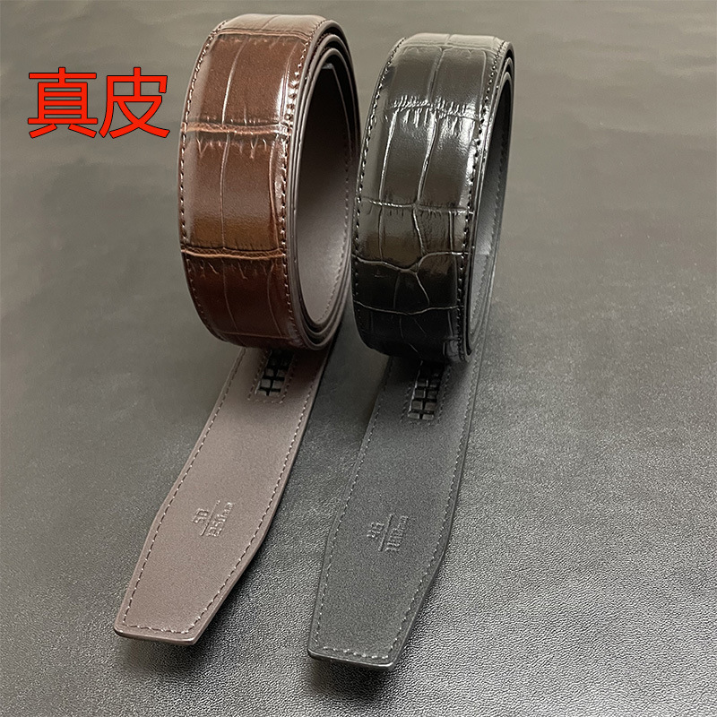 Crocodile Pattern Genuine Leather Automatic Buckle Men's Belt High-Gloss Two-Layer Cowhide Pure Double-Sided Leather Belt Men's Patent Leather