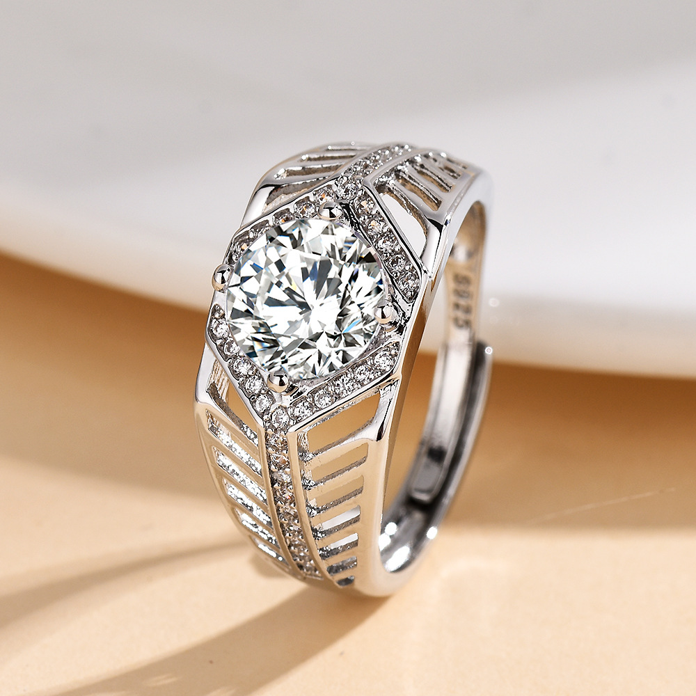 European and American design fishbone diamond broken diamond surround 2 karat main diamond men's wedding ring couple engagement ring men