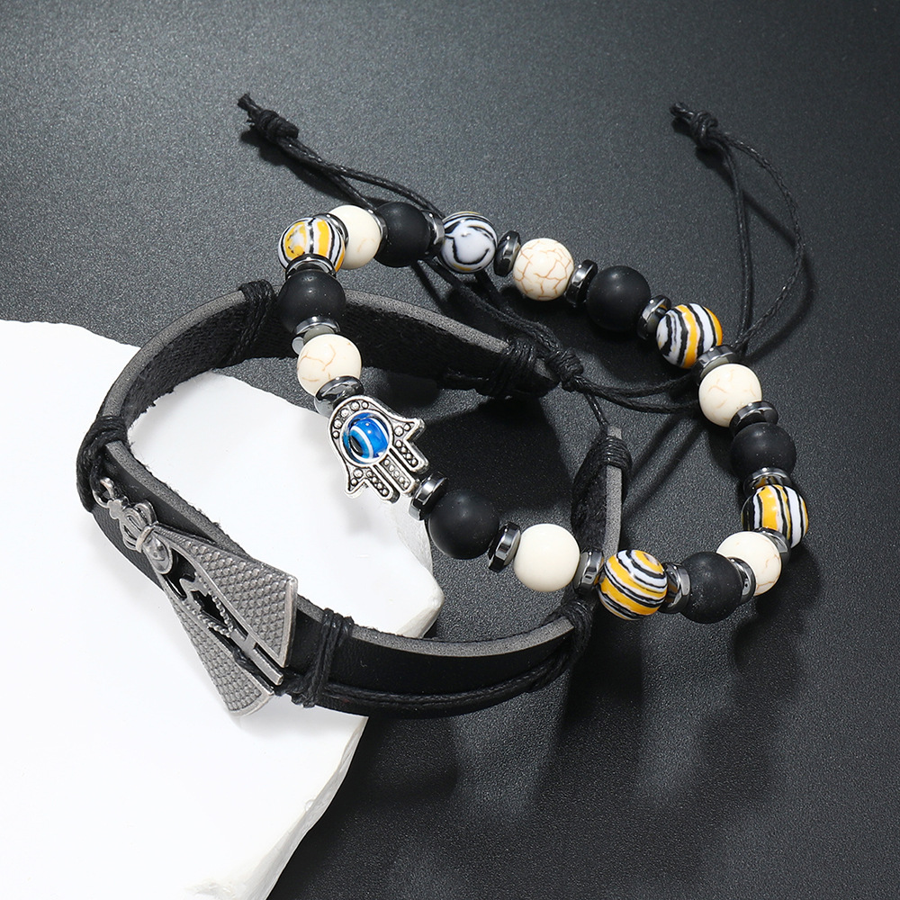 Retro Devil's Eye Palm Pu Leather Beaded Unisex Bracelets display picture 20