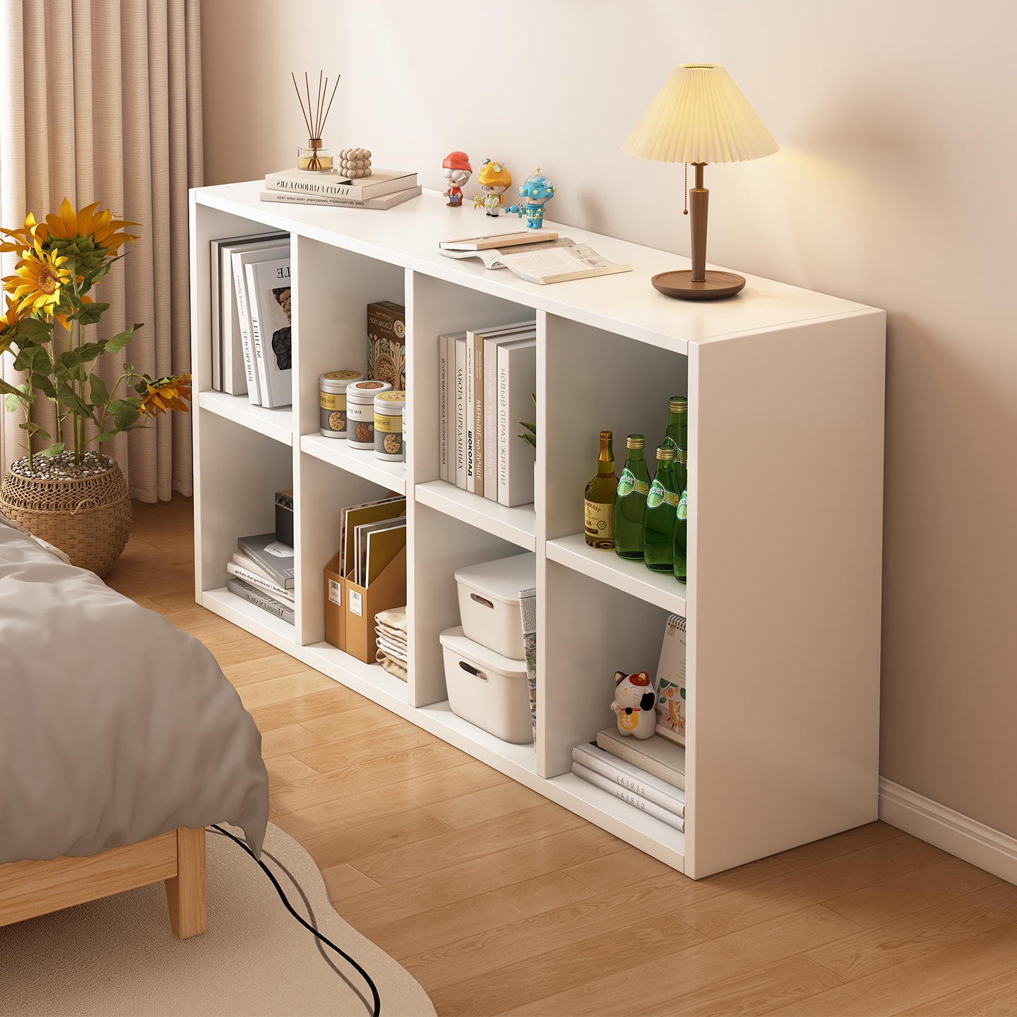 Floor-Standing Storage Rack for Bedroom, Grid Cabinet, Partition Cabinet, Bedside Storage Low Cabinet, Free Combination Cabinet, Storage Cabinet