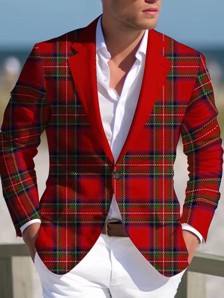 Nuevo comercio exterior transfronterizo primavera y otoño impresión digital reticular hombre traje casual traje casual chaqueta