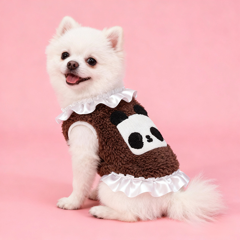 宠物奶狗衣服秋冬毛绒蕾丝加厚加绒可爱公主 新款泰迪小型犬幼犬