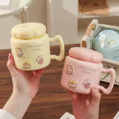 漫画陶磁器鏡面カップ高颜値マグカップ蓋付き家庭大容量カップオフィスカップコーヒーカップ
