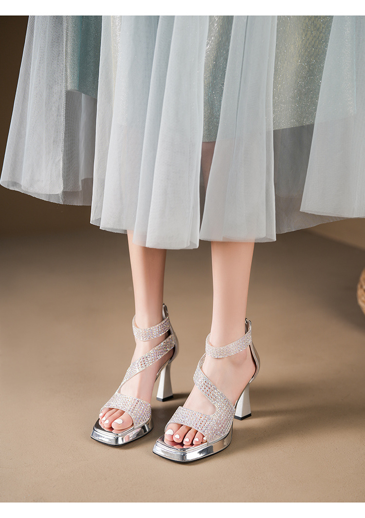 Y5751 Sommerliche französische Strass-Sandalen mit offener Zehenpartie, wasserdicht, Plateau, dicker Absatz, bequem, hohe Absätze, geschlossen_voghion.com