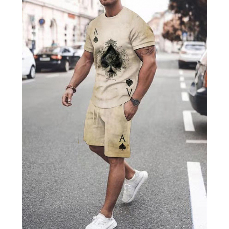 2023 verano transfronterizo camiseta 3D europea y americana manga corta pantalones cortos de dos piezas deportivos casuales para hombres