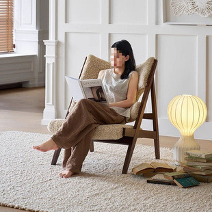 Knitted Leisure Chair French Retro Medieval Solid Wood Sofa Chair Cream Style Sherpa Single Sofa Chair