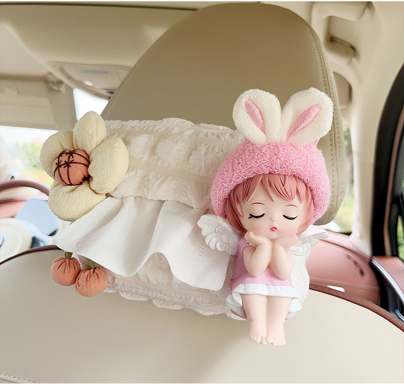 Creative Cute Angel Puff Car Tissue Box Cartoon Seat Car Hanging Car Paper Drawer Armrest Box Car Use