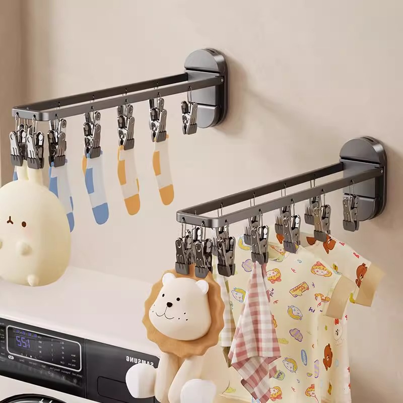 Suction Cup Clothes Drying Rack for Babies and Students, Foldable Windproof Sock Clip, Balcony Clothes Rack, Underwear and Towel Drying Tool