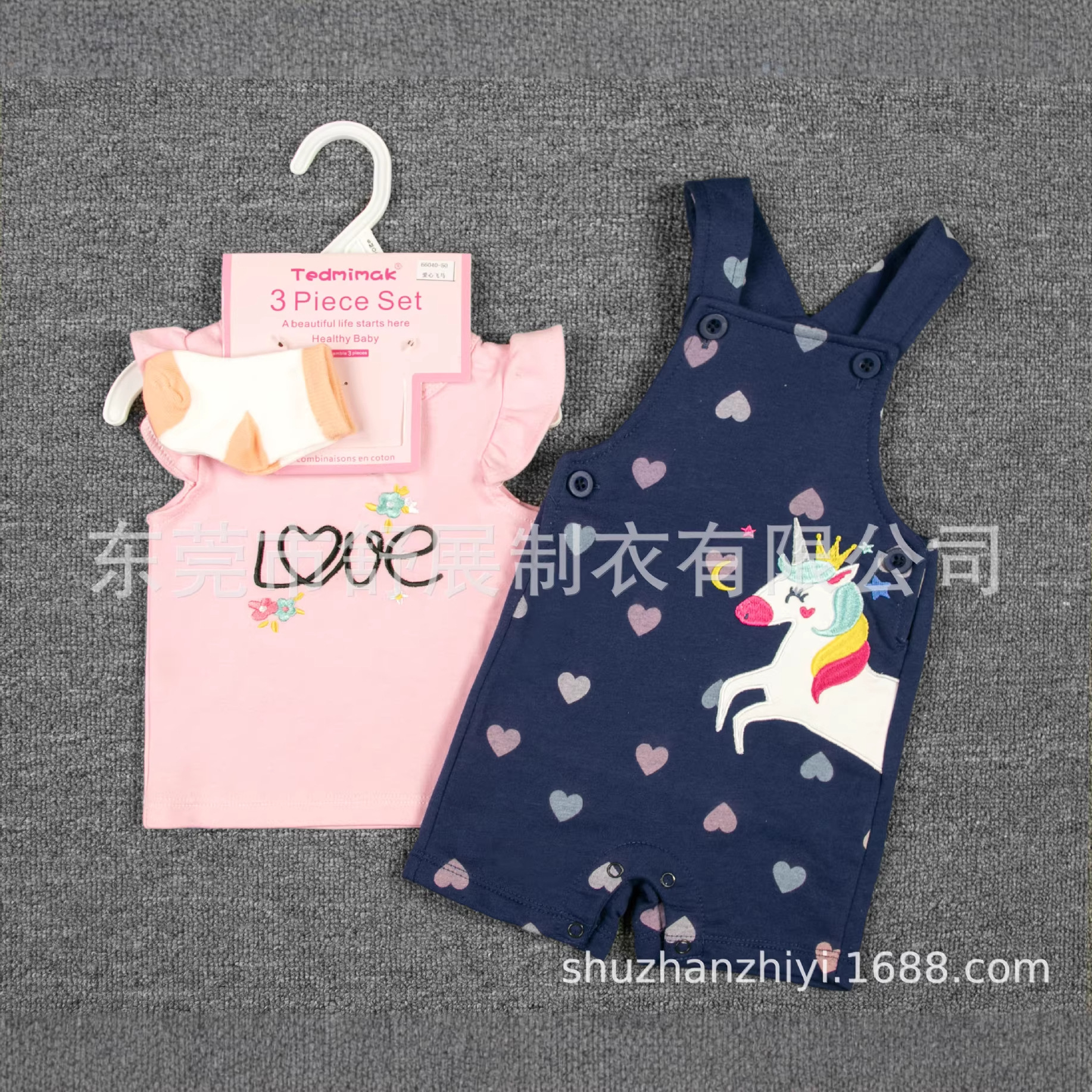 2025源头工厂外贸批发欧美宝宝女童A类短袖棉质背带裤两件套