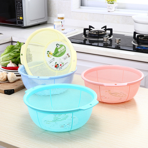 Multifunctional Home Plastic Round Drain Basket Kitchen Vegetable Fruit Drain Mesh Eco Rice Washing Drain Basket with Dual Ears Vegetable Fruit Drain Basket