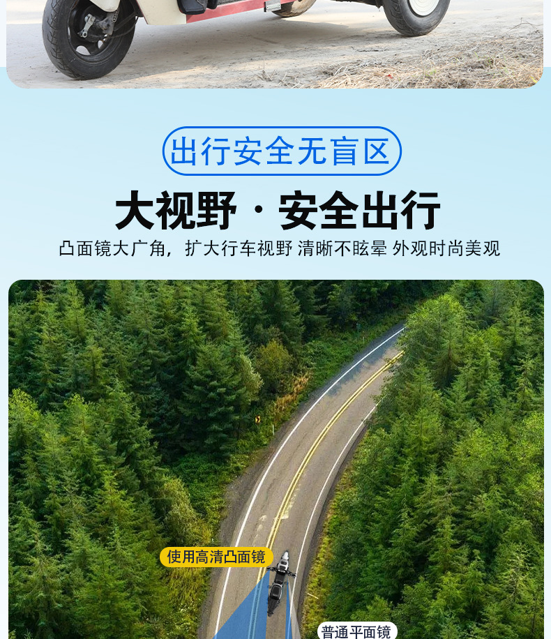 Newly Upgraded Large-View Electric Vehicle Rearview Mirror Suitable for Guanneng Reflector Reversing Mirror High-Definition Tricycle