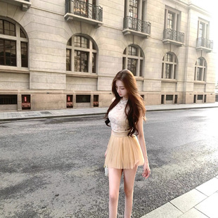 kubiliv矜貴佳人純欲重工鈎花鏤空蕾絲背心網紗蓬蓬短裙套裝