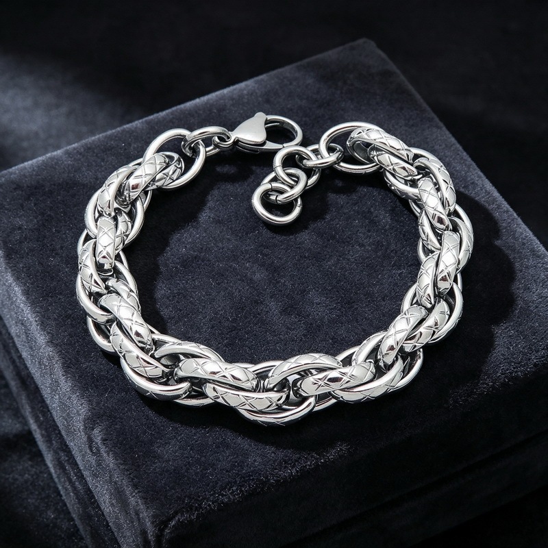 Cross-Border Fashion Supply Stainless Steel Twisted Handmade Braided Bracelet Versatile Men's Simple Chain Men's Cool and Stylish Hand Accessory