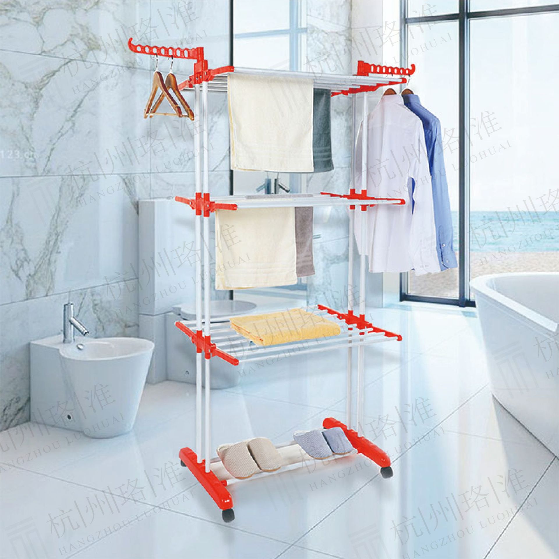 Perchero Multifunción Plegable con Ruedas, para Exterior/Interior