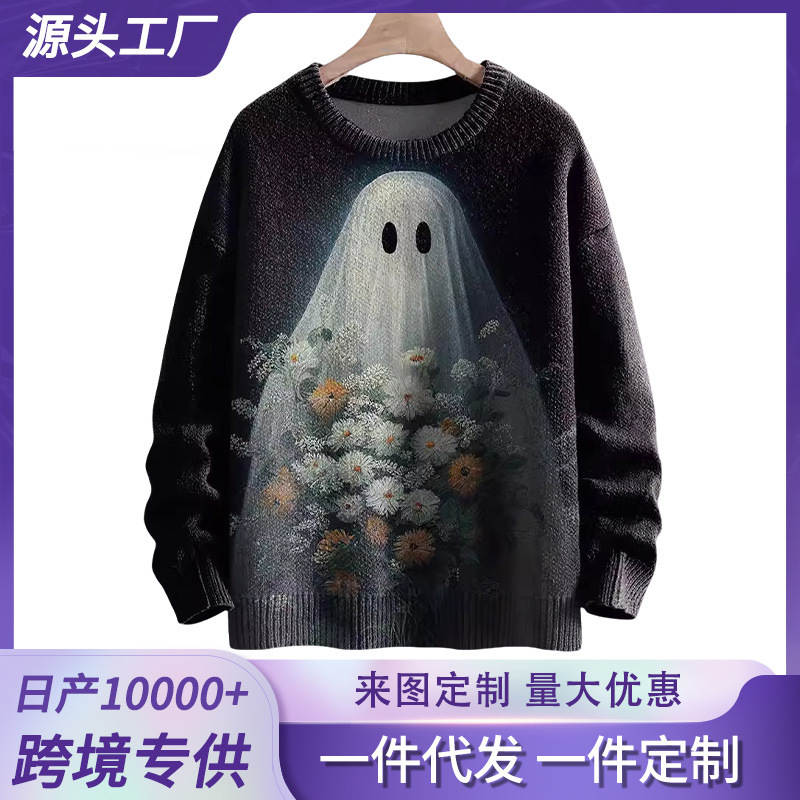 Halloween Ghost Sweater Thickened Loose Crewneck Knitted Mori Amazon Hot Long Sleeve Pullover Top Wholesale