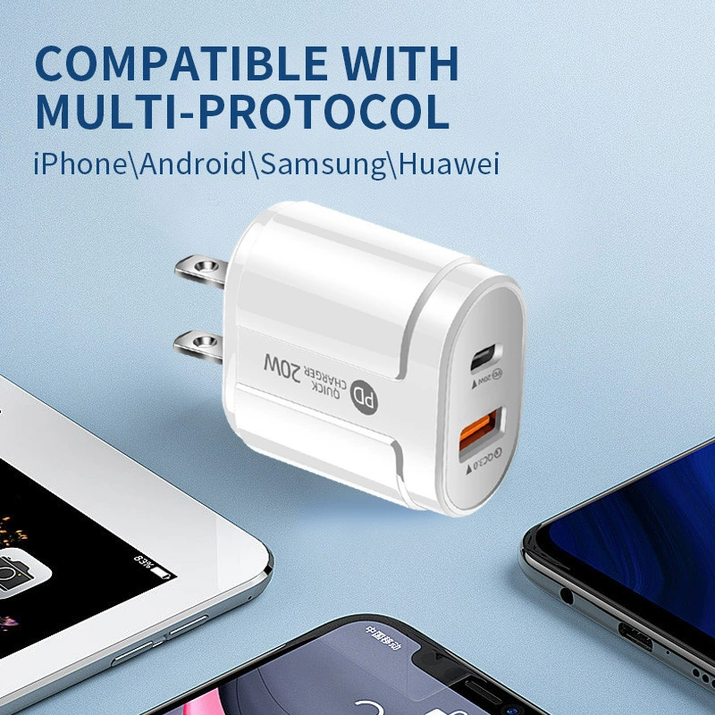 Кроссбордер PD20W двойной порт зарядное устройство, подходящее для Apple USB, домашний отель поездки, быстрая зарядка, US вилка