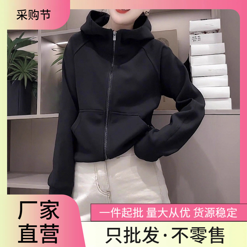 Hooded Sweatshirt for Women 2025 New Autum Korean Style Pure Color Loose Casual Hoodie Zipper Cardigan Long-Sleeved Top