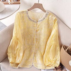 重工刺繍日焼け止めシャツ女性2025夏の新型ファッション洋気超美しい軽薄なシャツ気質上着