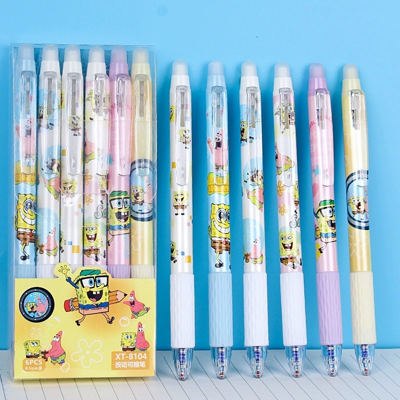 Nuevo lápiz de empuje borrable pluma de gel de dibujos animados de aspecto alto cristal azul Mo fácil de limpiar estudiante de la escuela primaria ST pluma de gel azul borrable