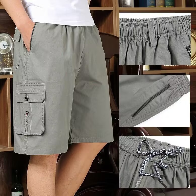 Summer Dad Pants Thin Cotton Shorts Men's Loose Casual Five-Point Pants Middle-Aged and Elderly Large Pants Cargo Shorts