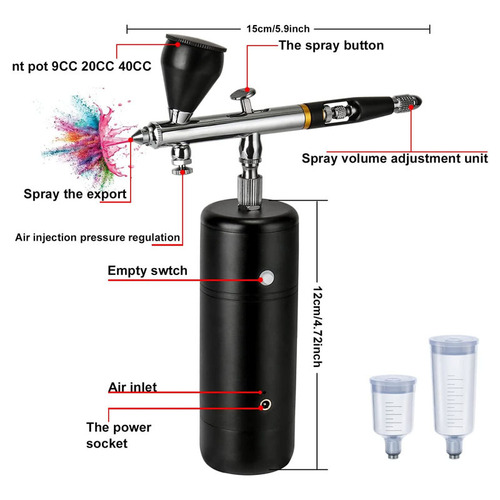 Compressor Airbrush Kit 32PSI Handheld Corded Airbrush Rechargeable Painting Tattoo Nail Art Makeup Cake Coloring