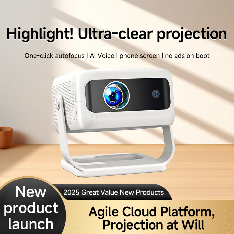 2025 New High-Definition Projector for Home Wall Projection in Bedroom, Living Room, Home Theater, Pan-Tilt Smart Projector