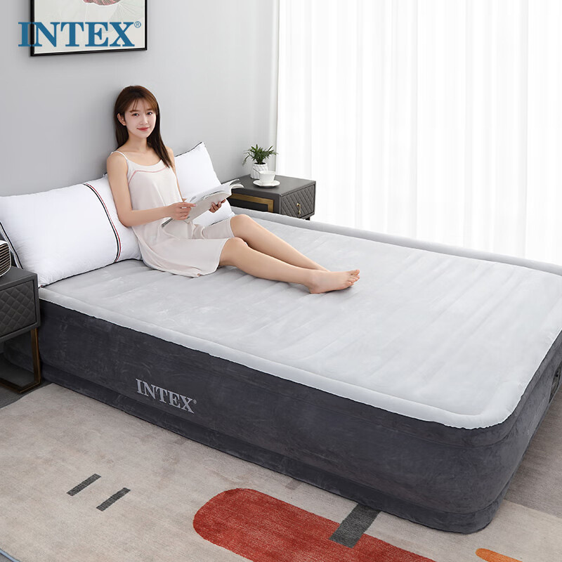 Intex Deluxe Upgraded Version with Built-In Electric Pump Automatic Inflatable Single/Double/Three-Person Air Bed with Striped Flocking