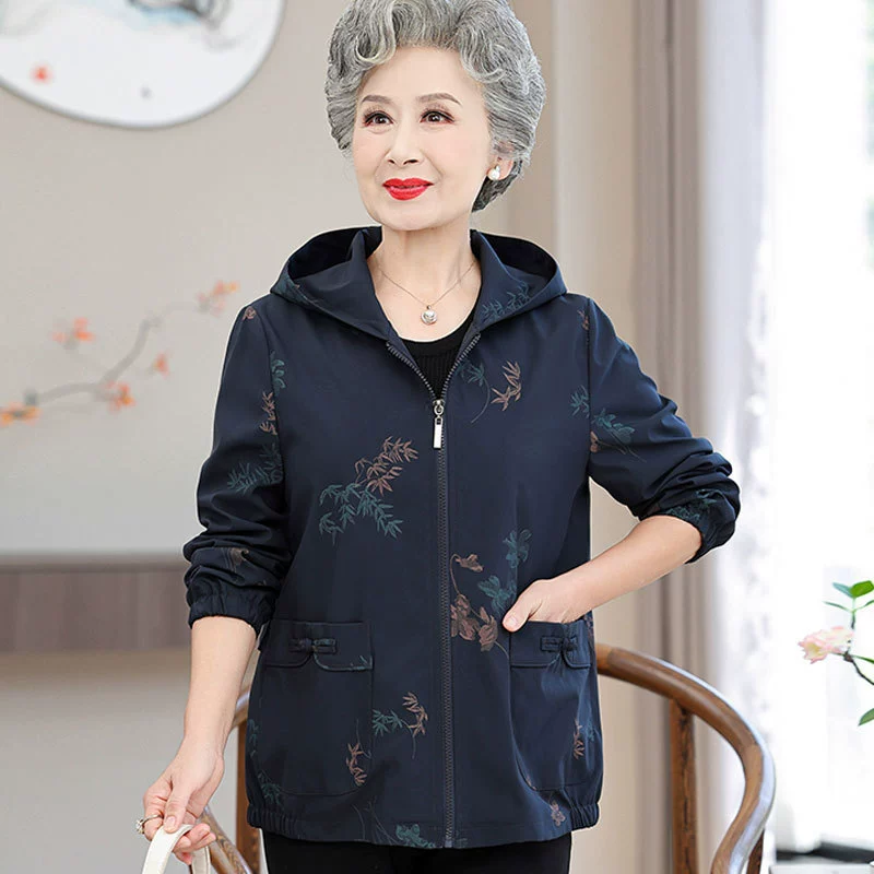 Пожилые люди ветровка женская мама осенняя короткая куртка старая леди иностранная бабушка новая куртка свободная одежда