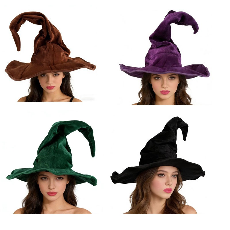 Sombreros de bruja de Halloween transfronterizos maquillaje accesorios de ropa sombrero de bruja plegado sombrero de peluche sombrero de bruja torcido sombrero de bruja