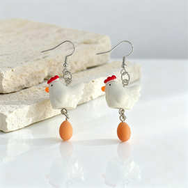 创意仿真可爱3D动物母鸡生蛋耳环欧美时尚趣味树脂小鸡吊坠耳饰女