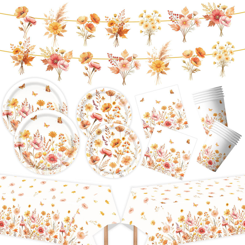 Cross-Border Autumn Floral Theme Party Tableware Set Paper Plates Paper Cups Paper Napkins Tablecloth Banner Flag Decoration Supplies Cross-Border Autumn Floral Theme Party Tableware Set Paper Plates Paper Cups Paper Napkins Tablecloth Banner Flag Decoration Supplies